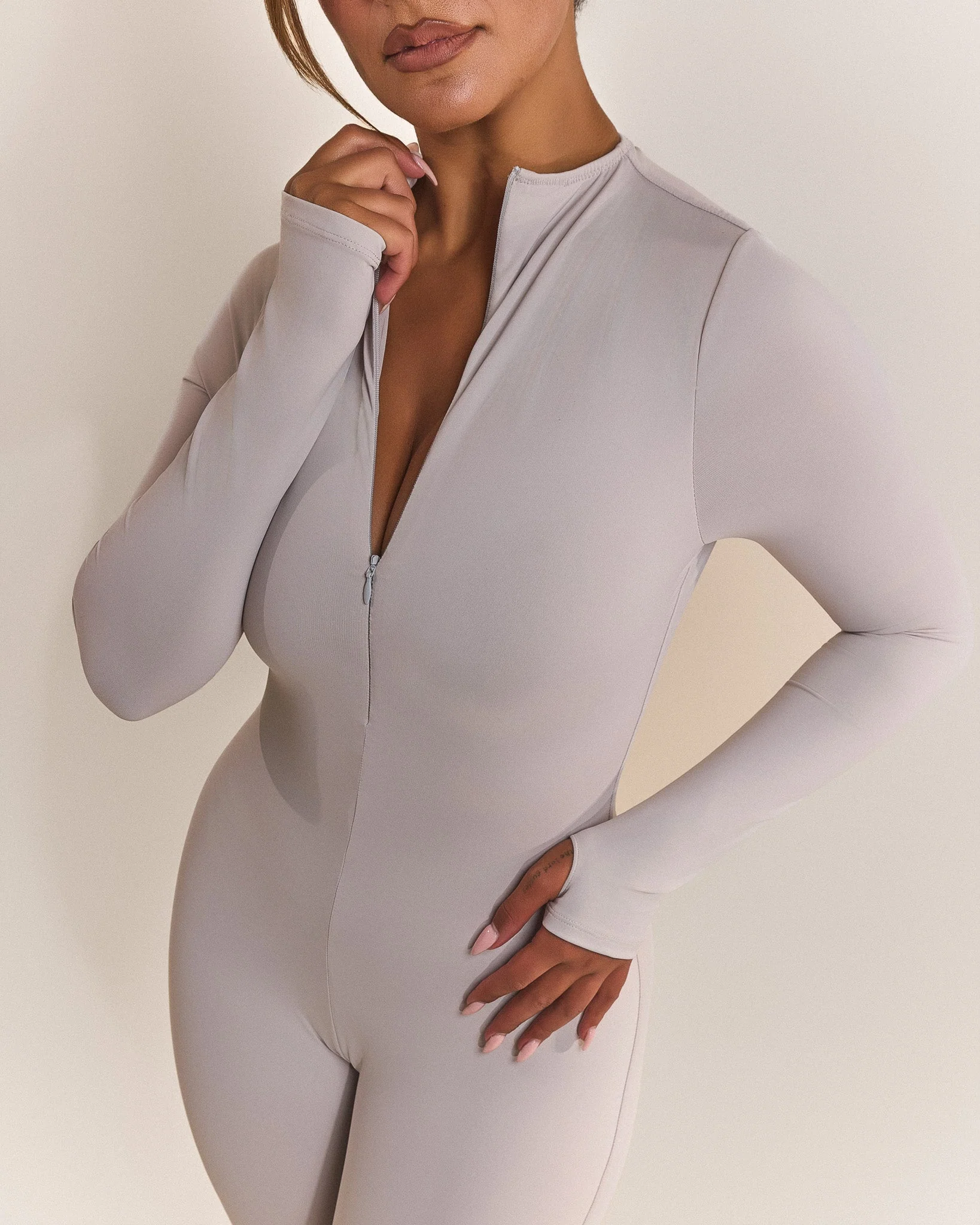Contour Zip Up Jumpsuit in Grey - Image 4
