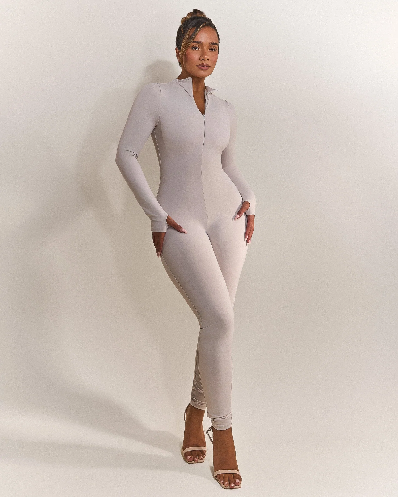 Contour Zip Up Jumpsuit in Grey - Image 5