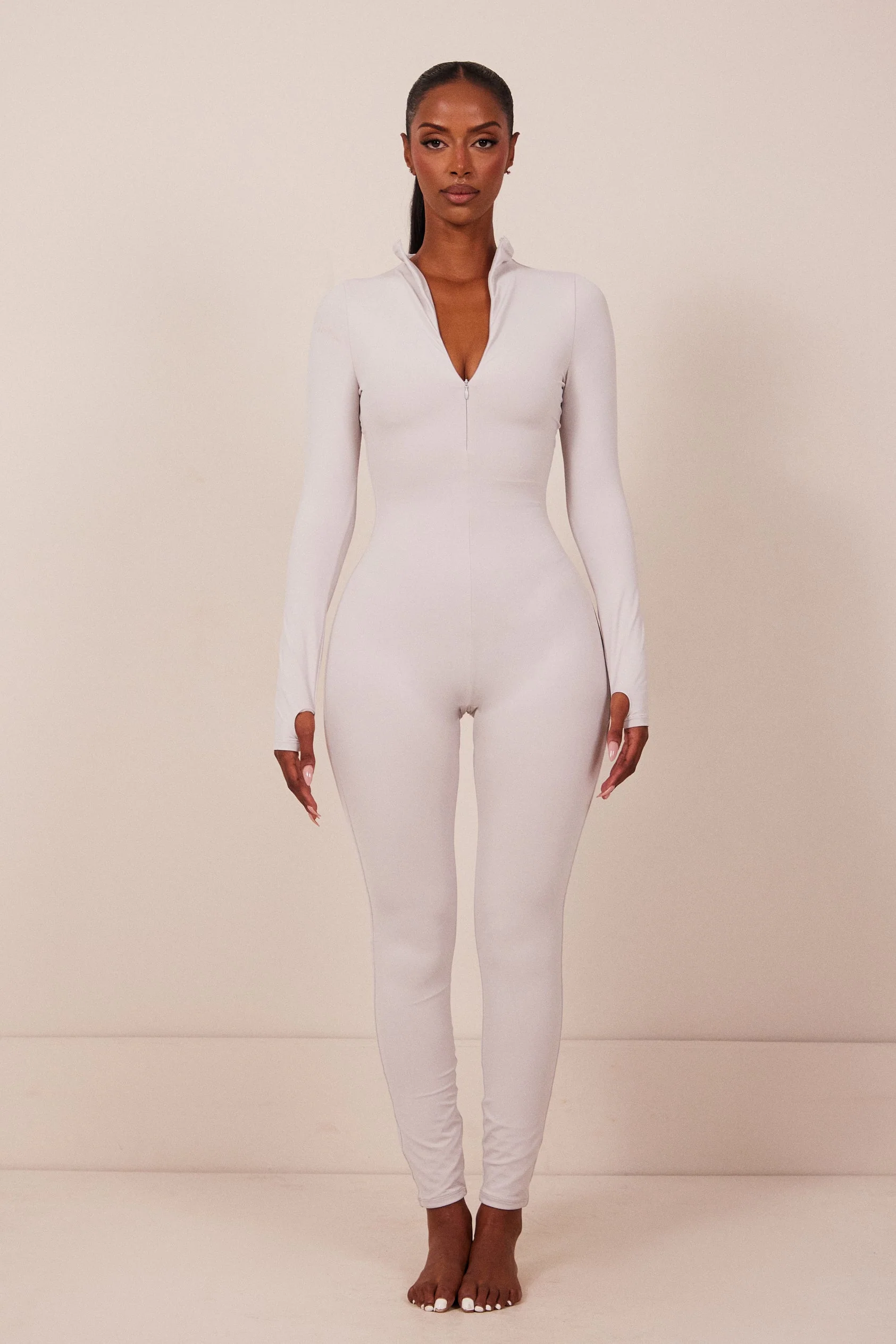 Contour Zip Up Jumpsuit in Grey - Image 8