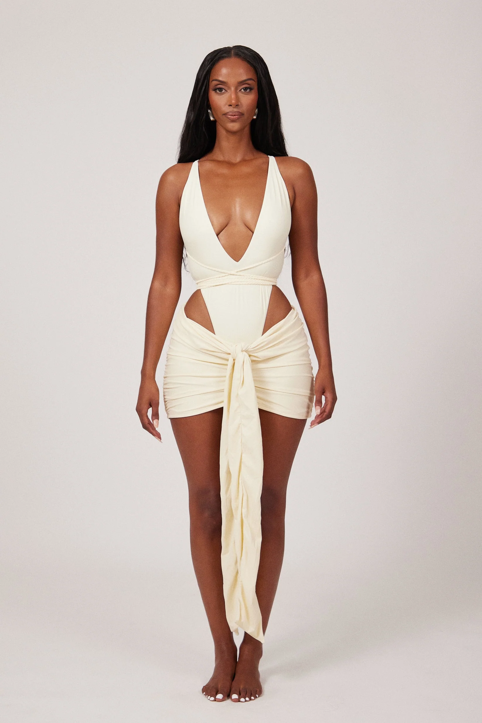 Tie Up Mini Skirt in Cream - Image 7