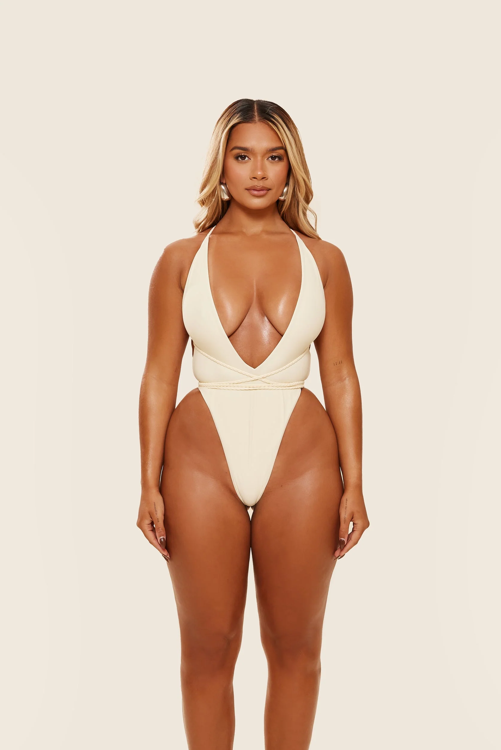 Mesh Ruched Coverup Skirt in Cream - Image 14