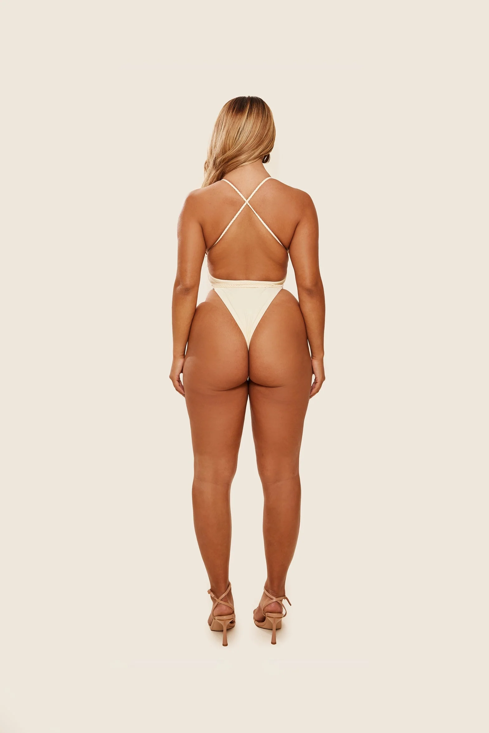 Mesh Ruched Coverup Skirt in Cream - Image 16