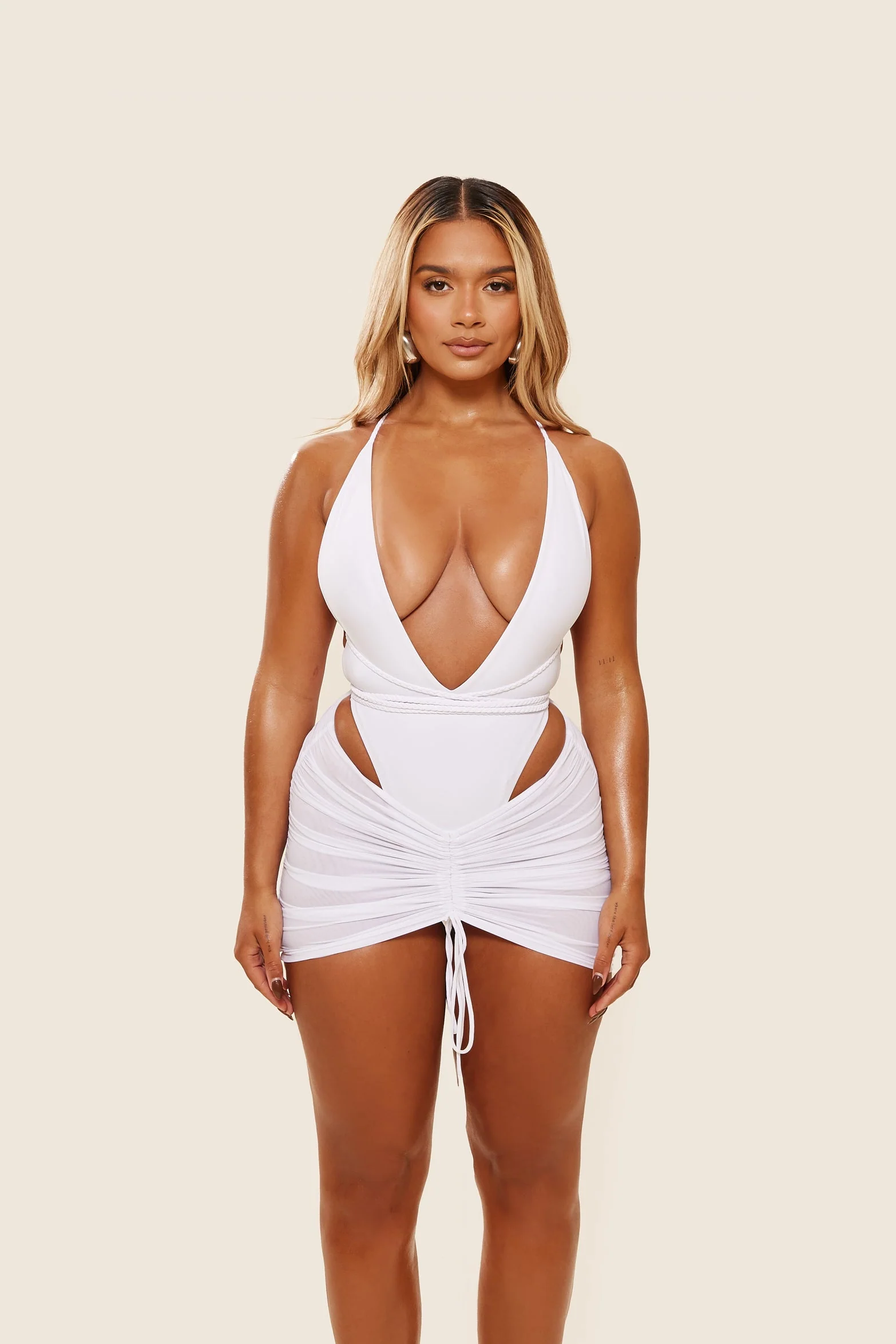 Mesh Cover Up Skirt in White - Image 3