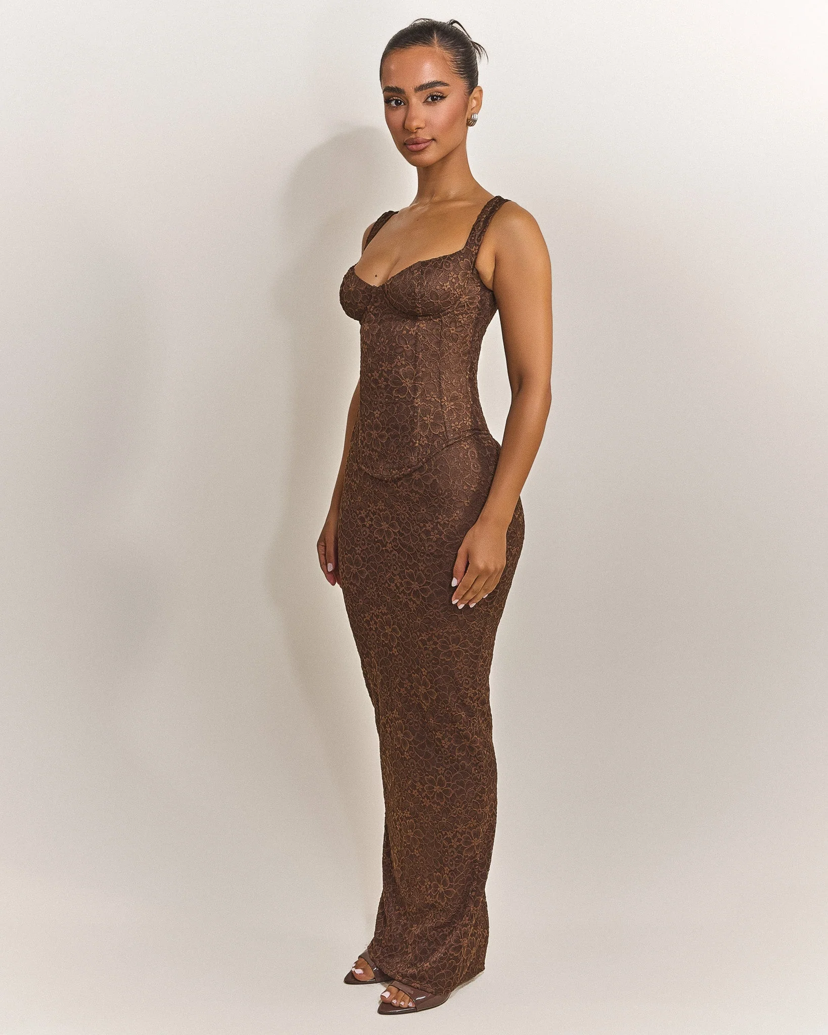 The Cinched Lace Corset in Brown - Image 3