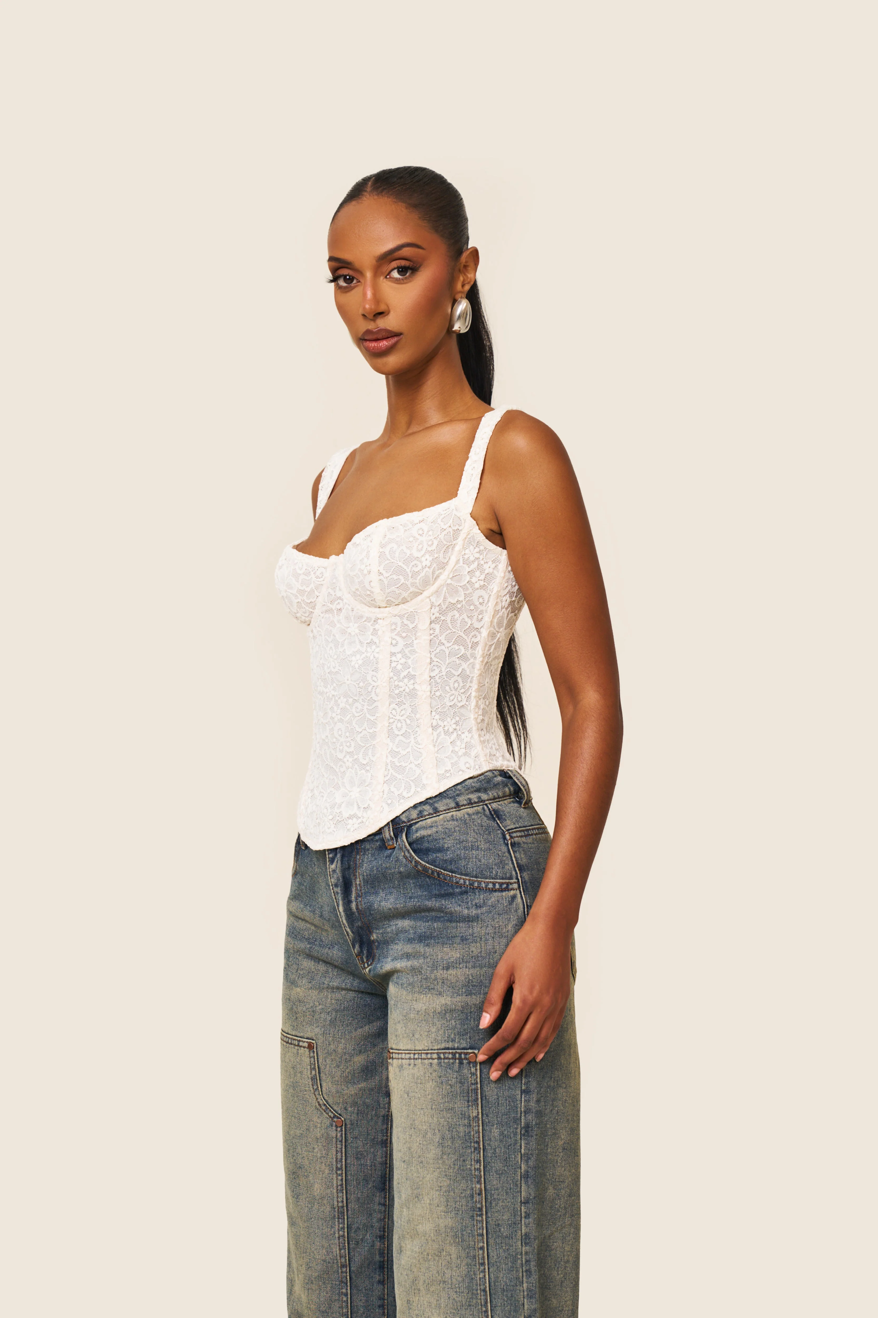 The Cinched Lace Corset in Cream - Image 3