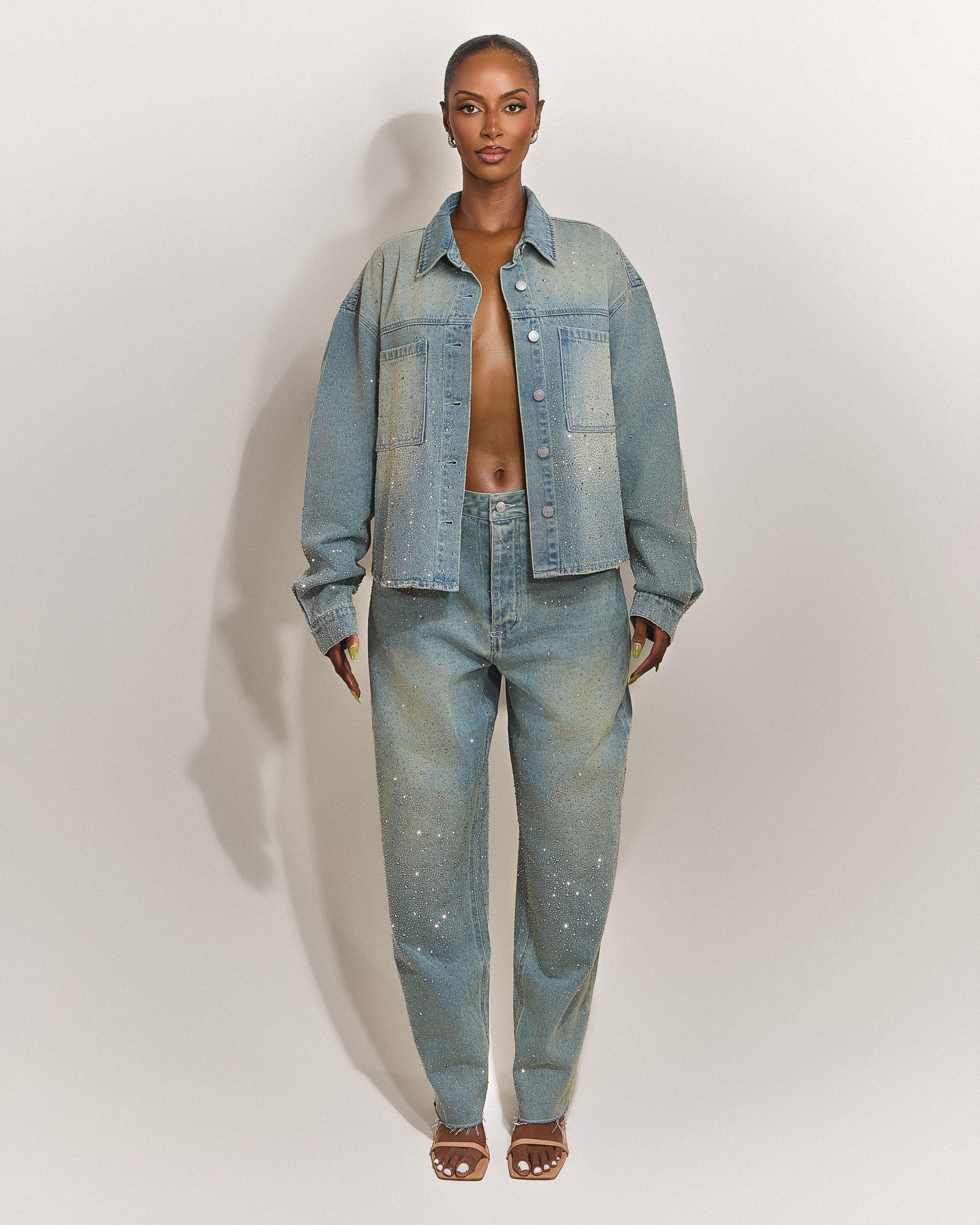 The Kai Rhinestone Shirt in Blue - Image 3