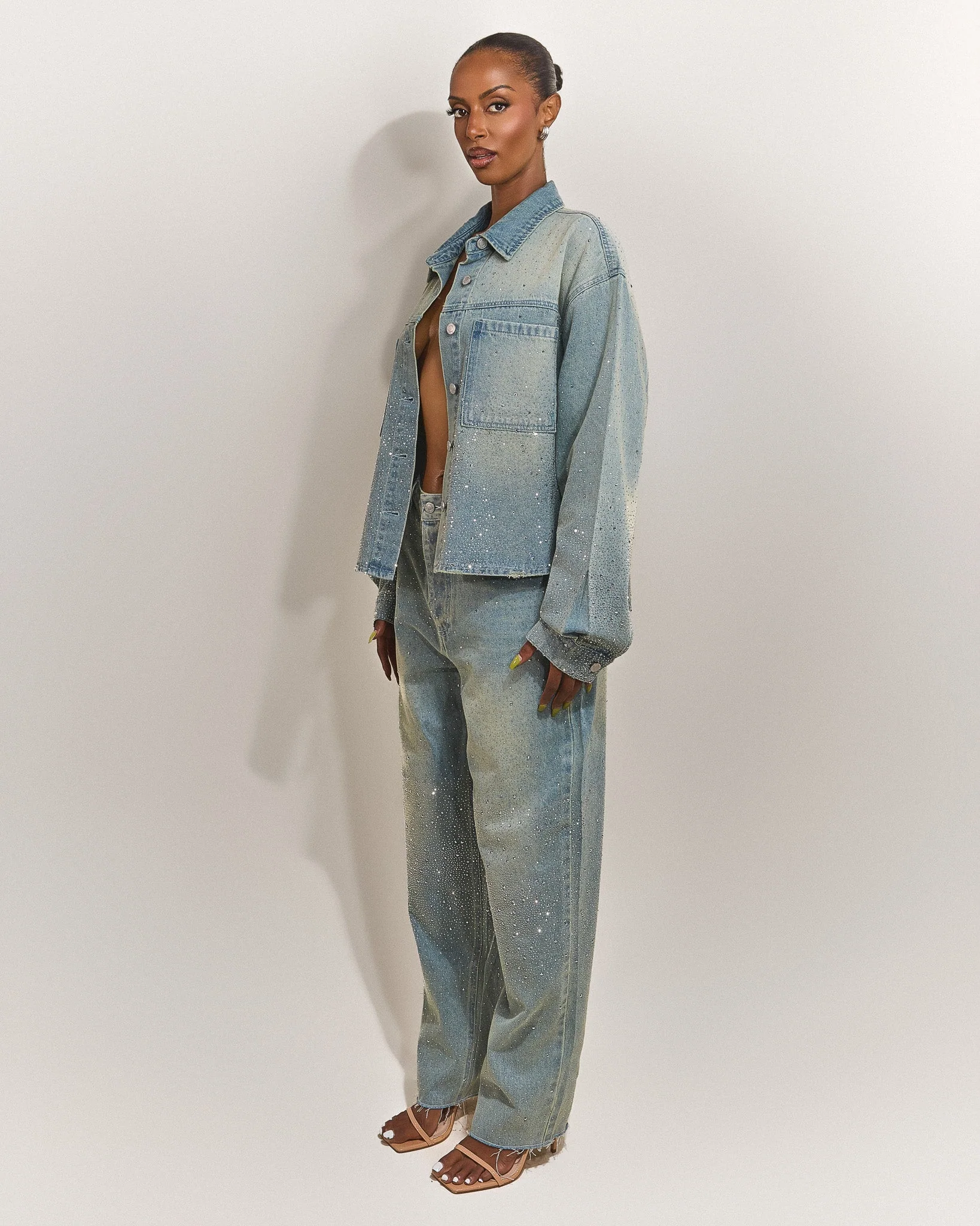 The Kai Rhinestone Shirt in Blue - Image 4