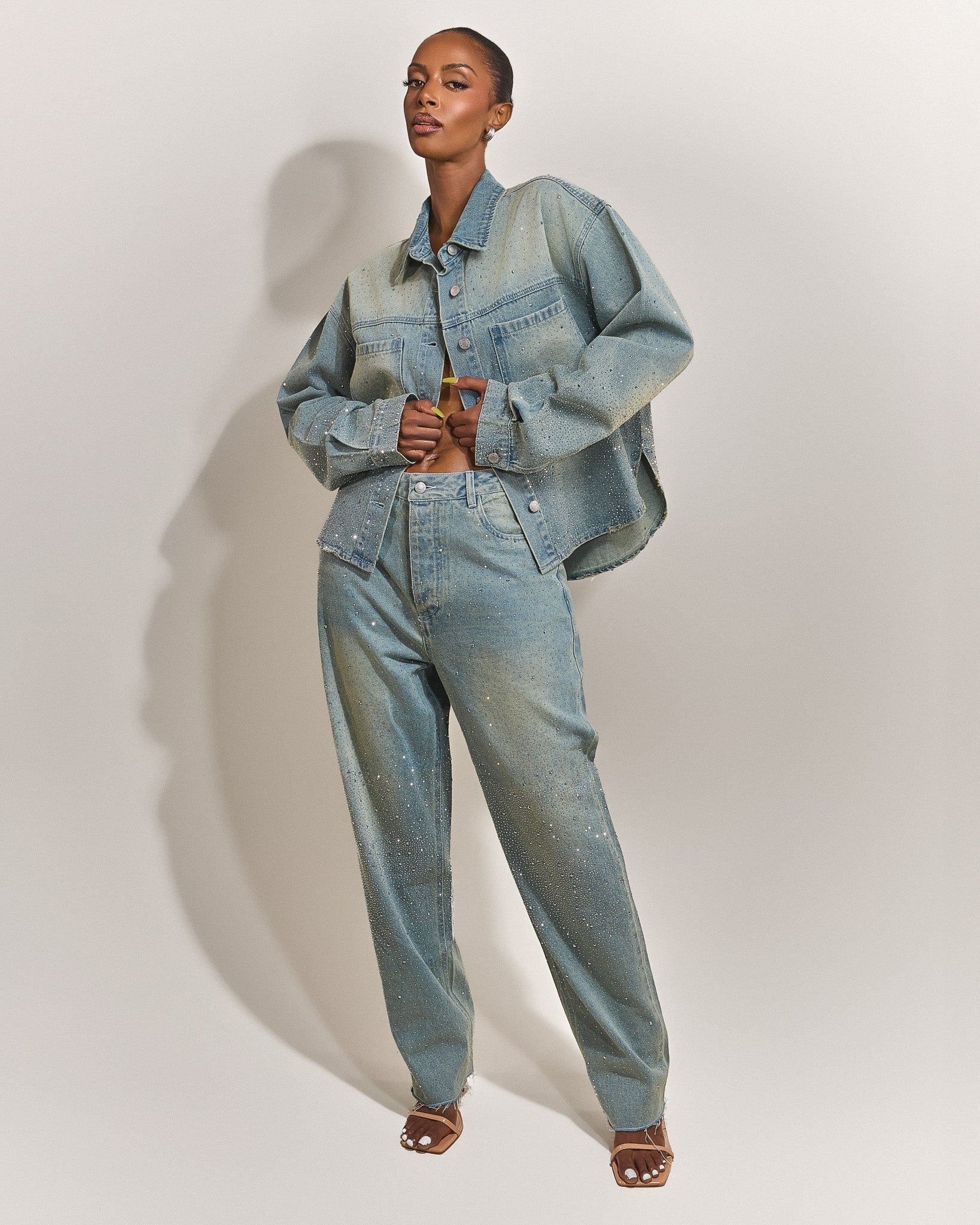 The Kai Rhinestone Shirt in Blue - Image 6