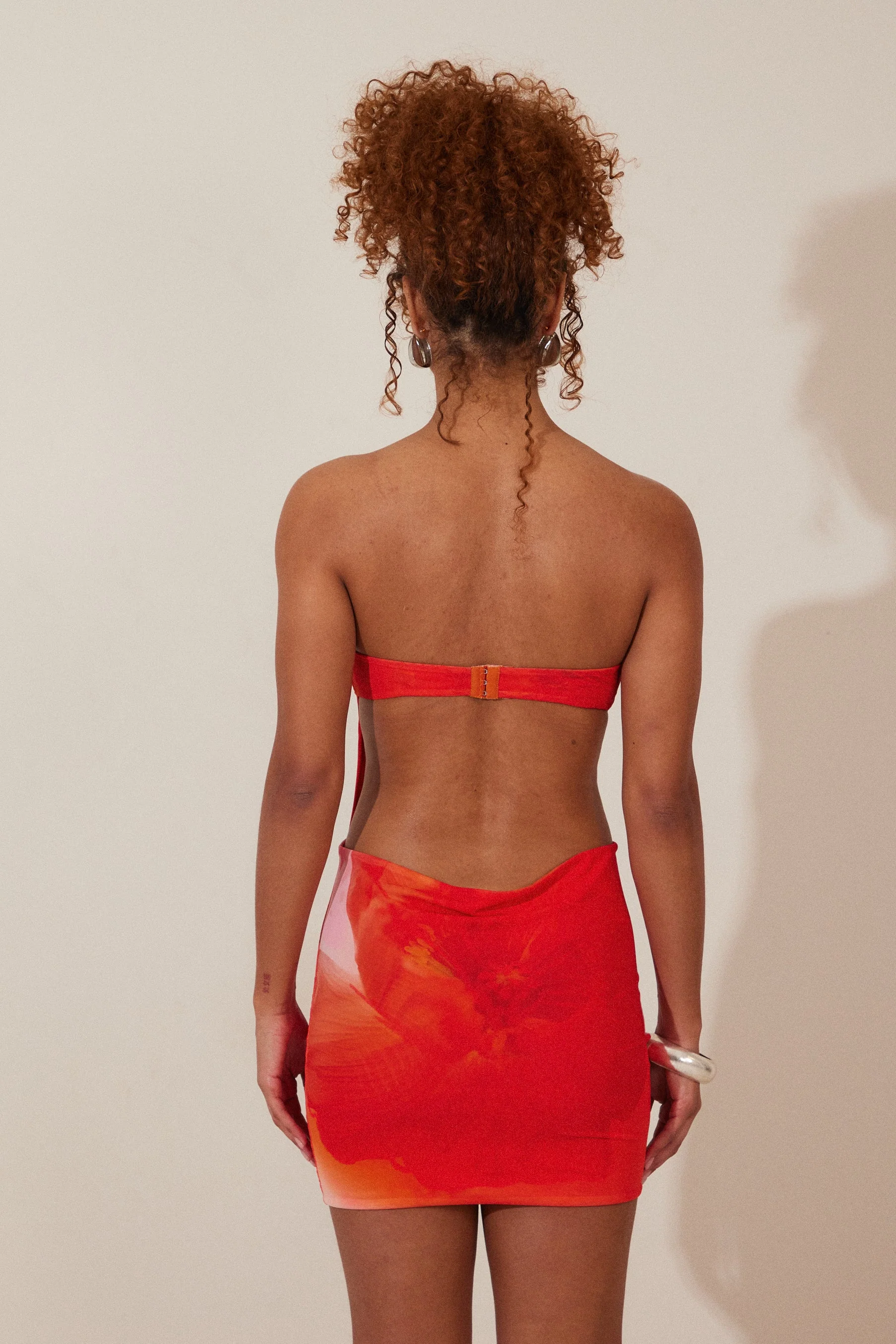 The Draped Mini Dress in Orange Print - Image 4