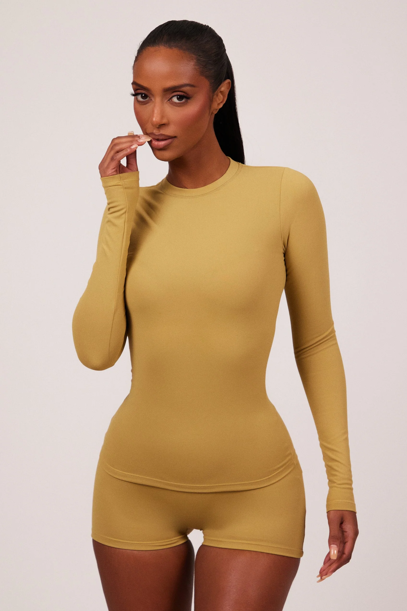 The Sculpt Long Sleeve Tee in Khaki - Image 6