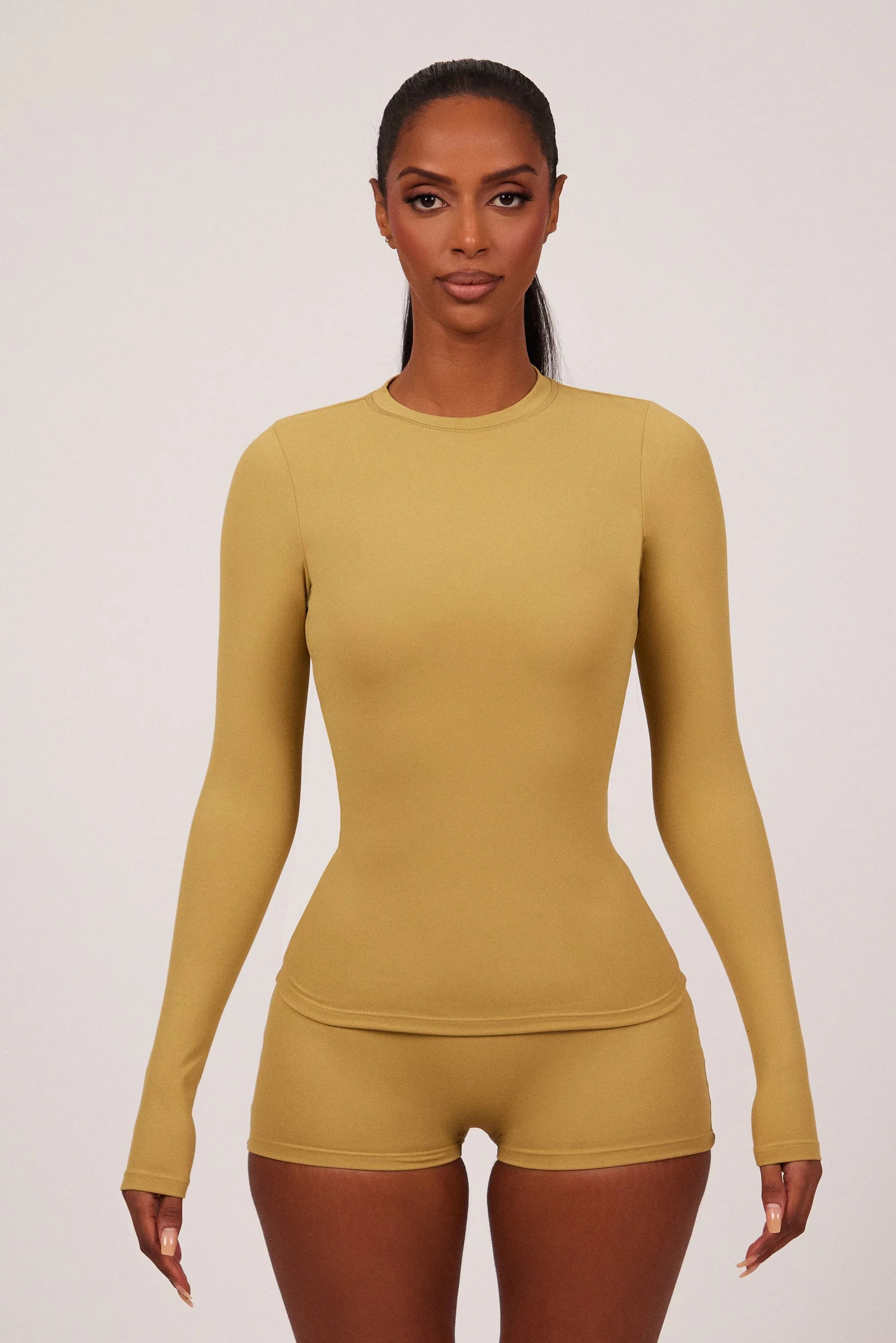 The Sculpt Long Sleeve Tee in Khaki - Image 9