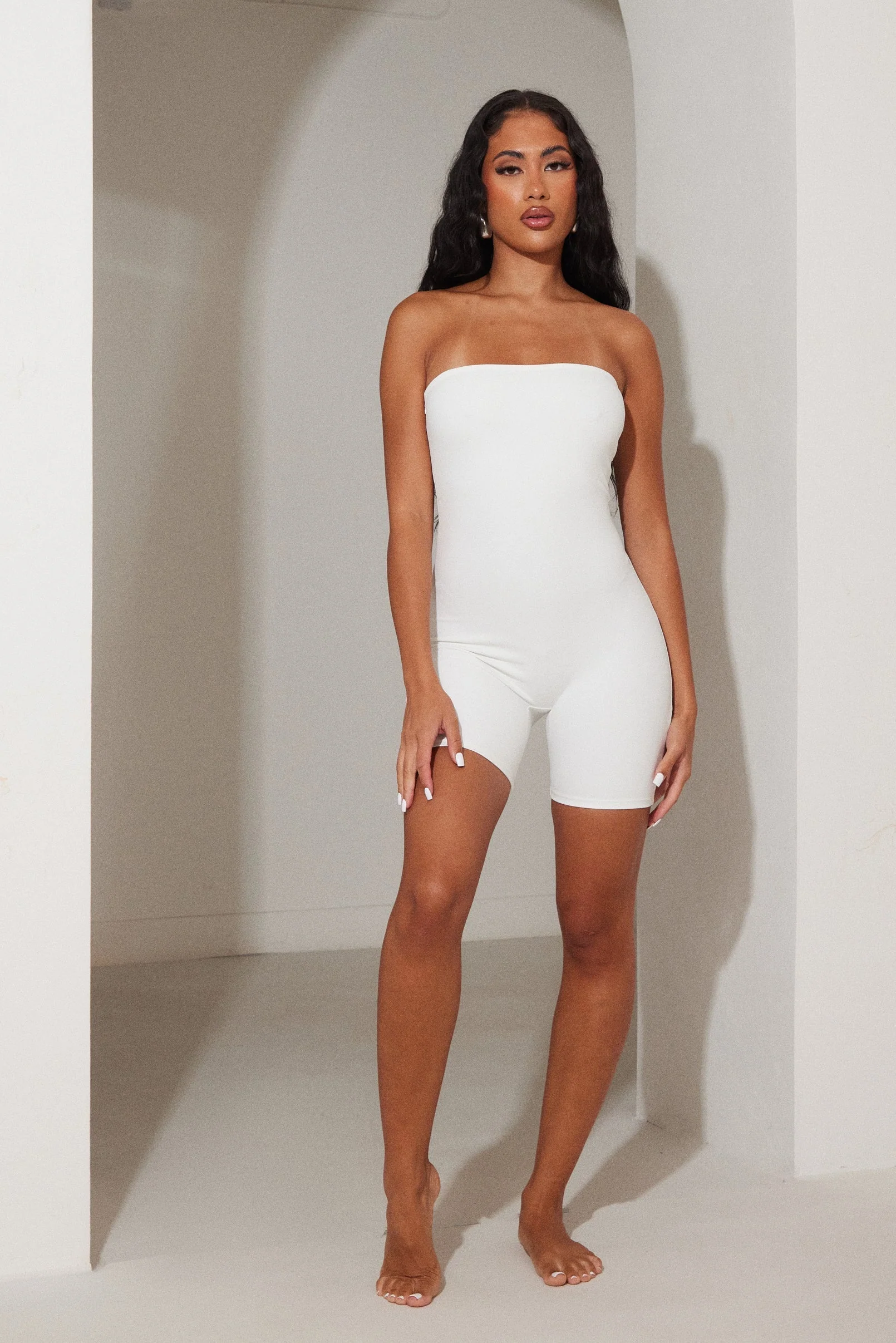 The Sculpt Short Unitard in White - Image 3