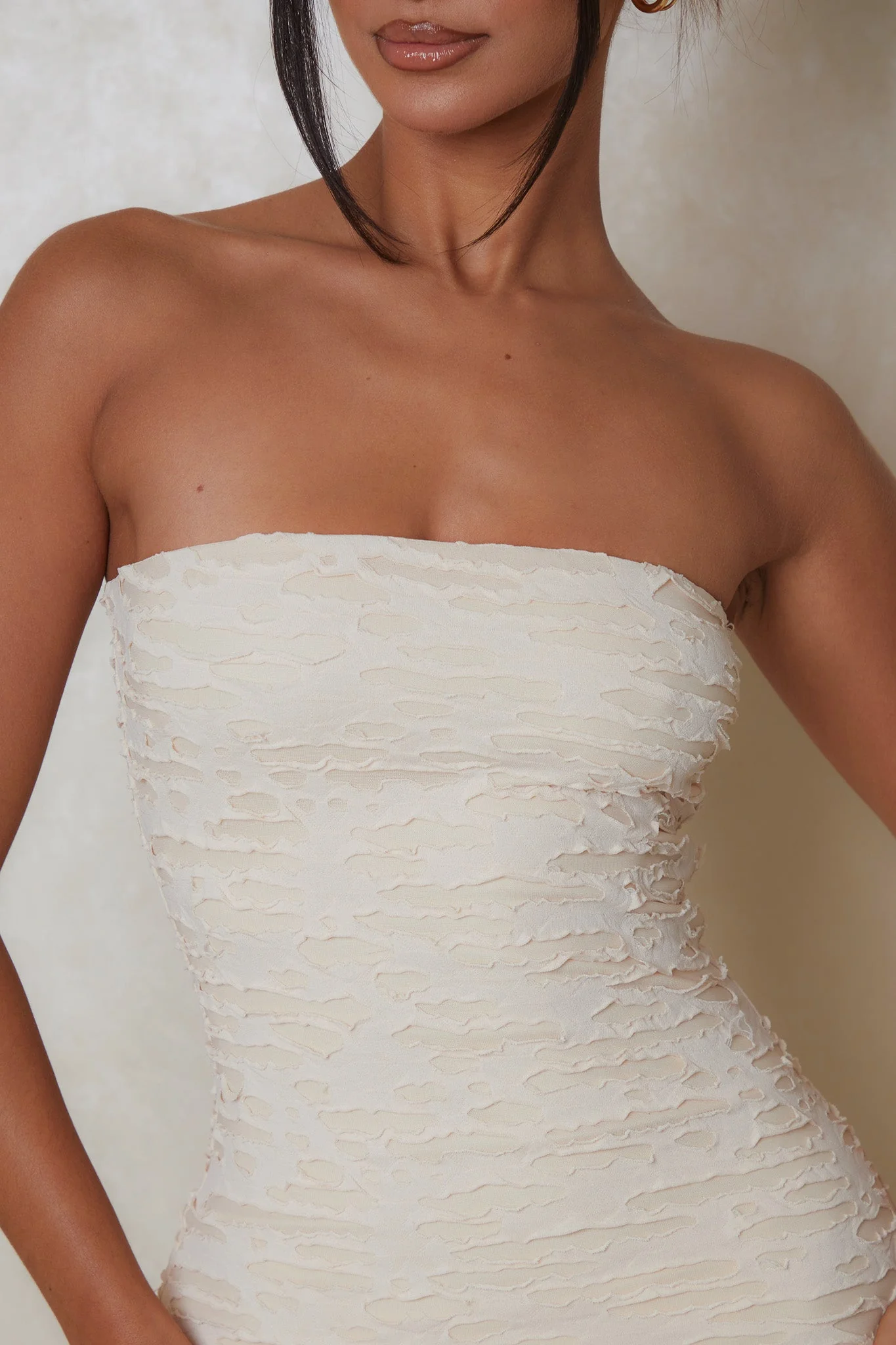 The Shape Textured Mini Dress in Cream - Image 3