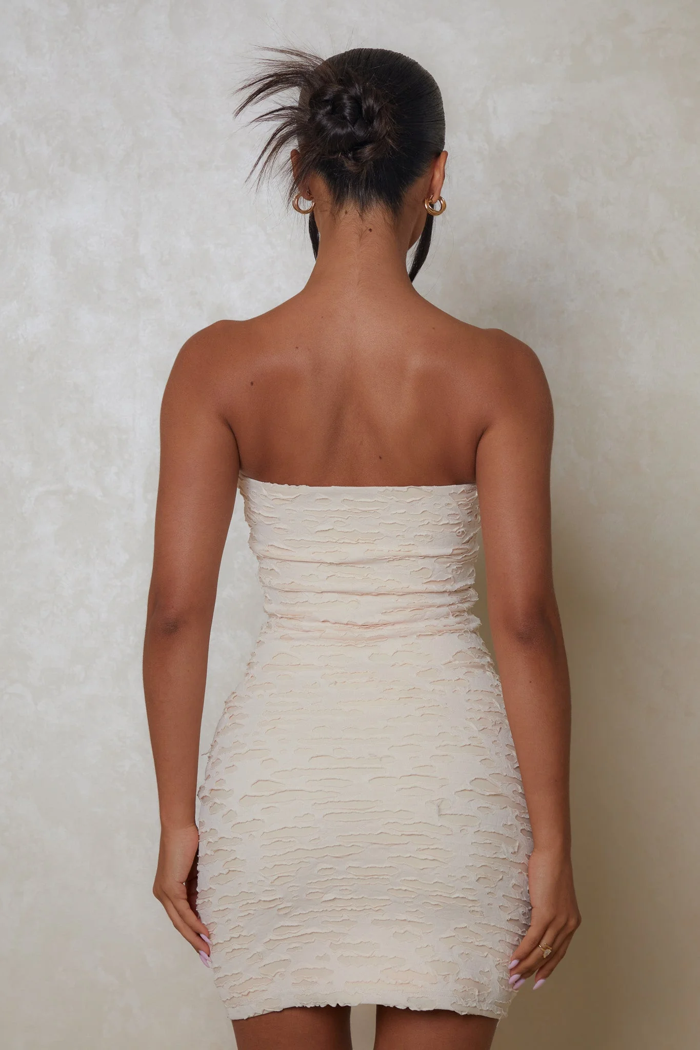 The Shape Textured Mini Dress in Cream - Image 6
