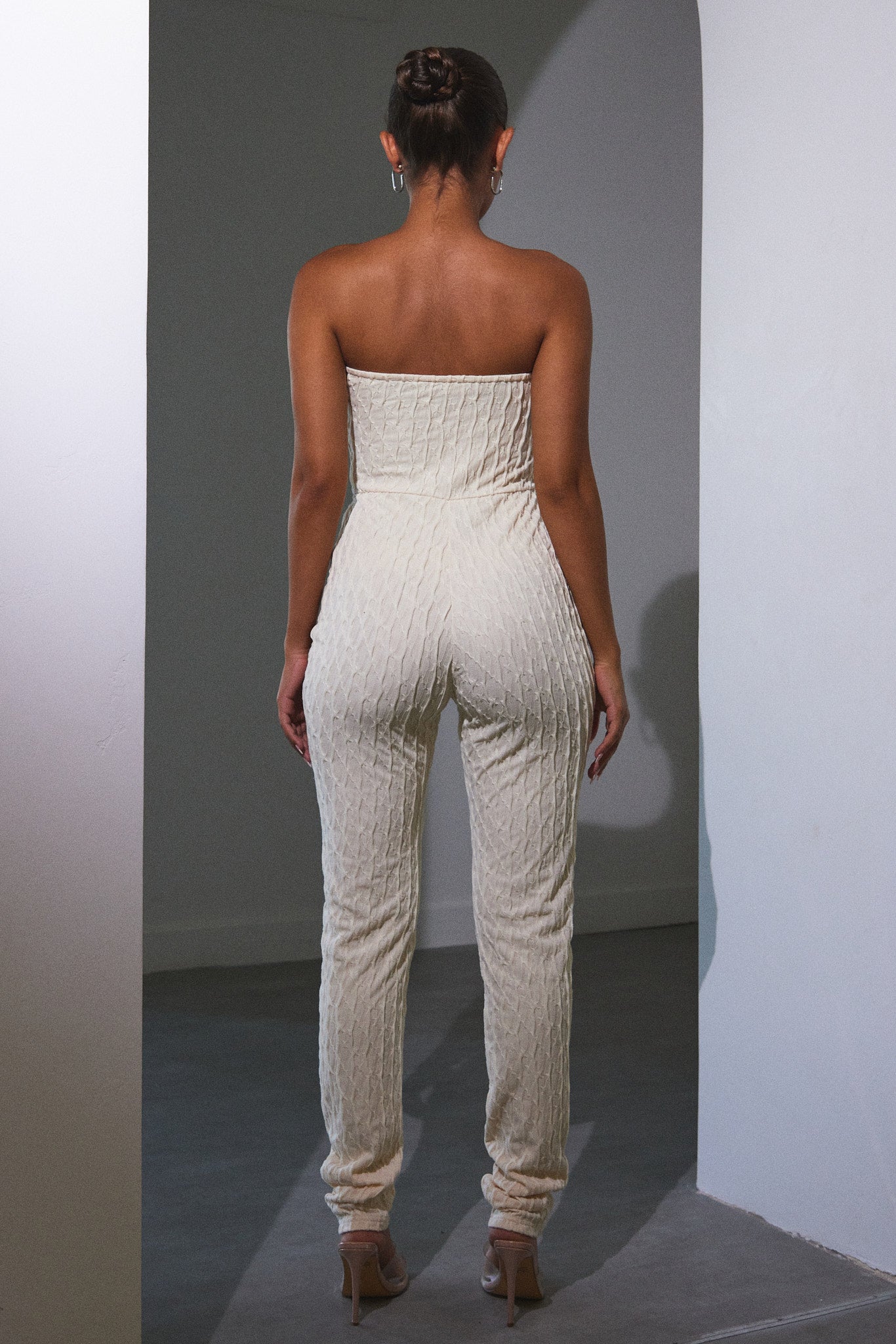 The Textured Bandeau Jumpsuit in Cream - Image 10