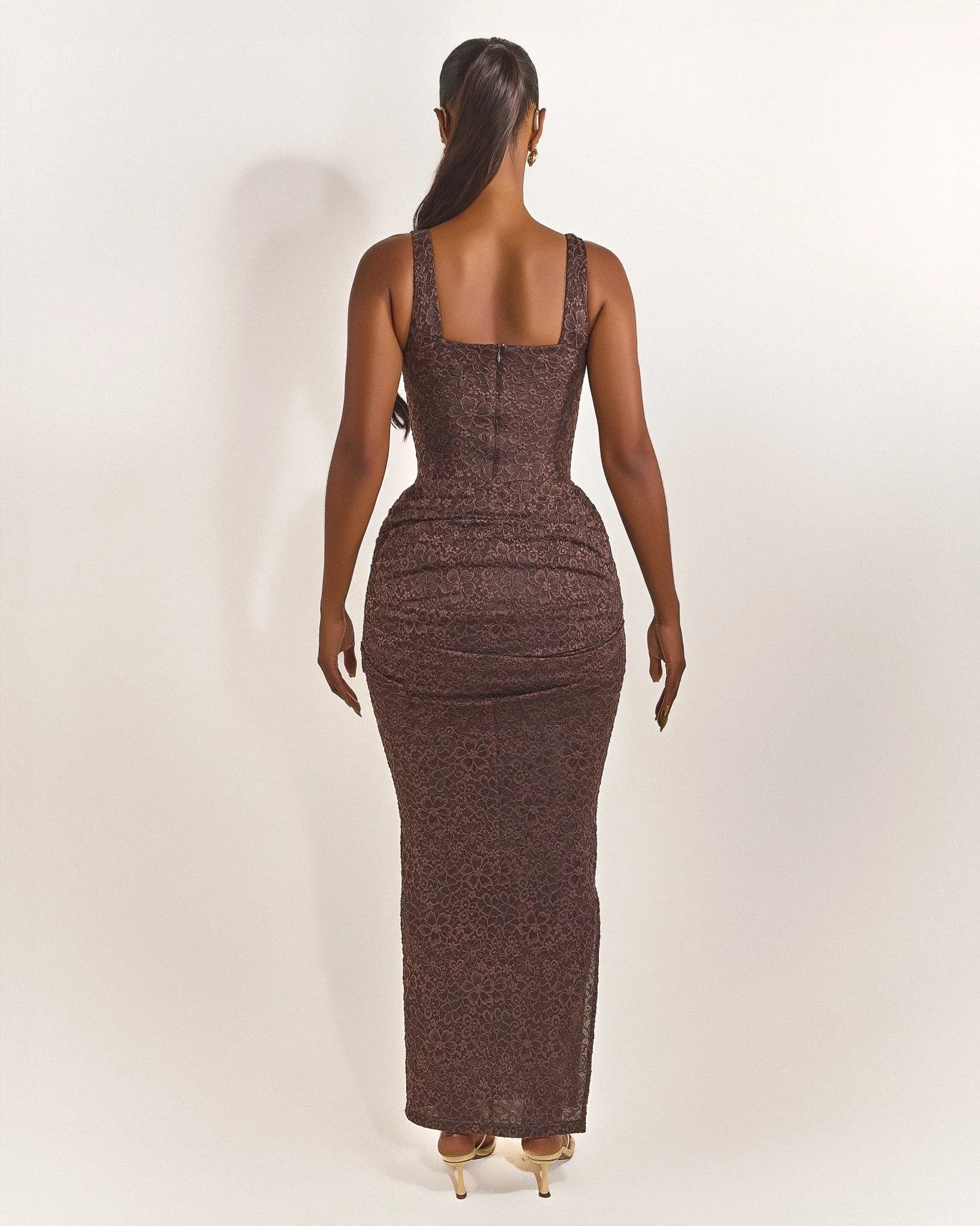 The Tie Front Maxi Dress in Brown - Image 4