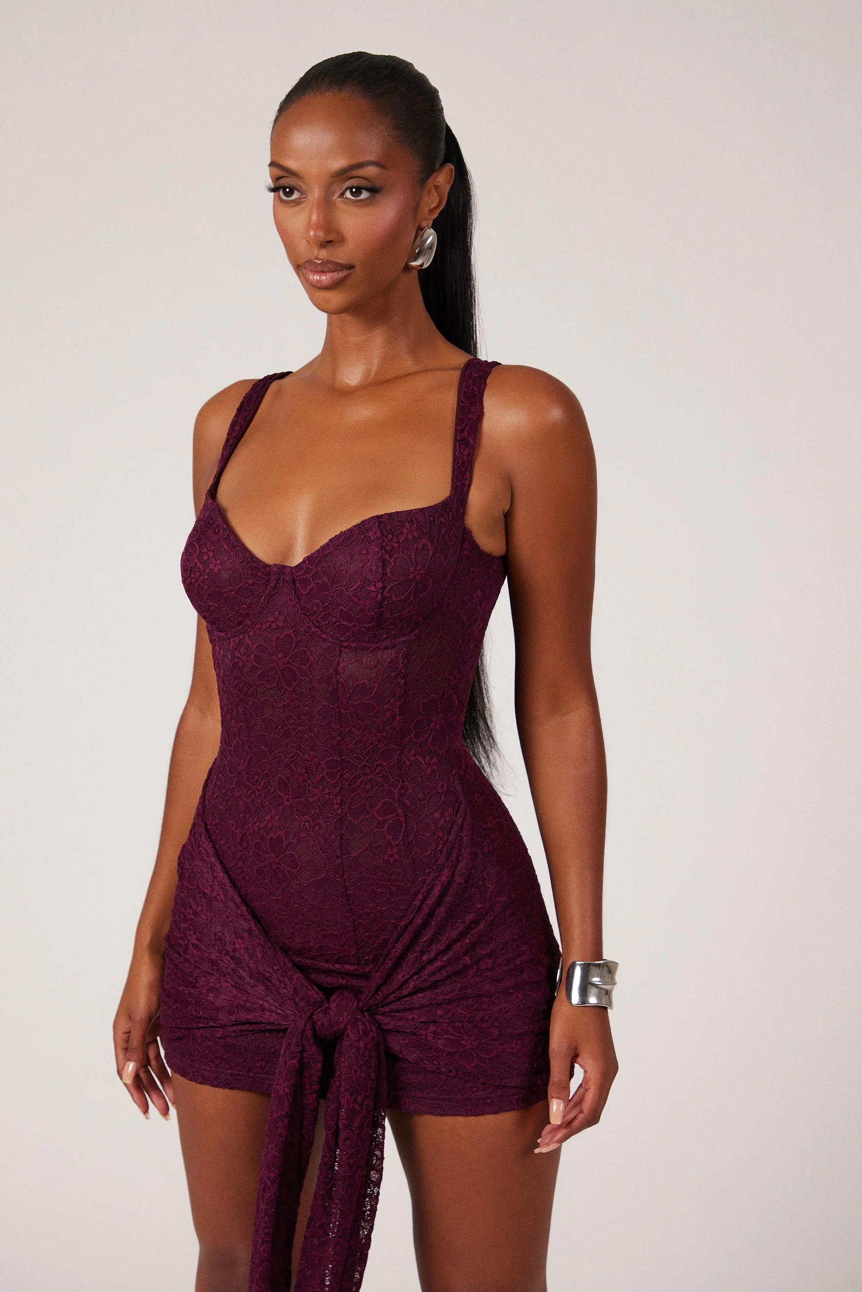 Tie Front Lace Mini in Plum - Image 13