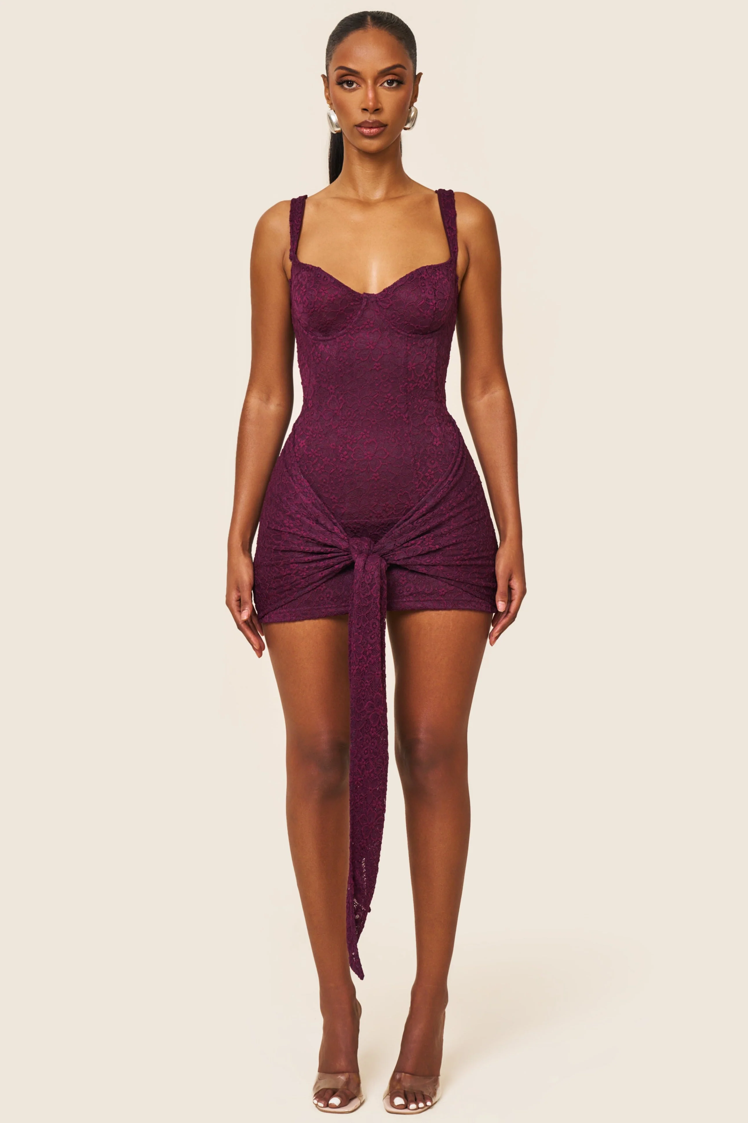 Tie Front Lace Mini in Plum - Image 6