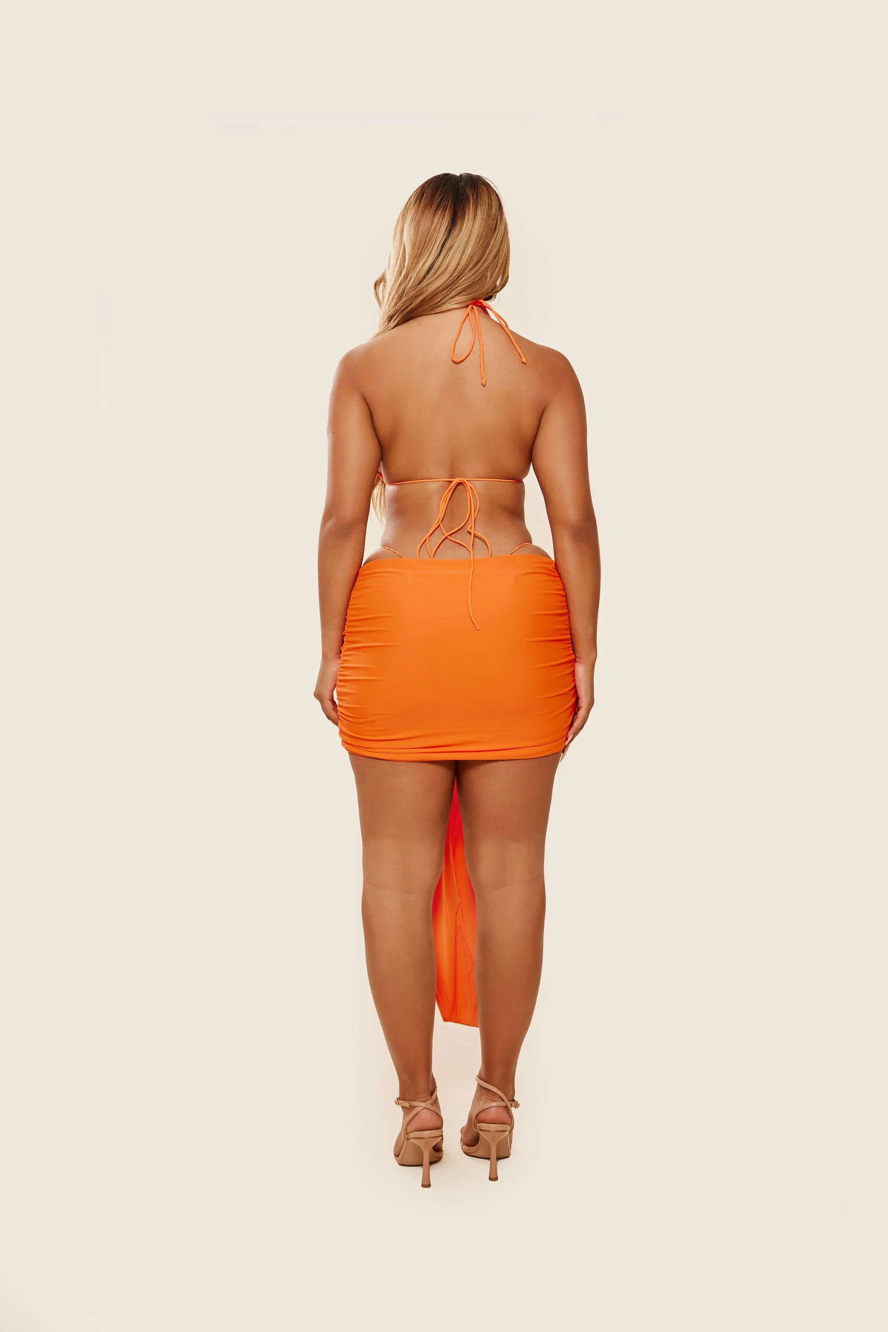 Tie Up Mini Skirt in Bright Orange - Image 6